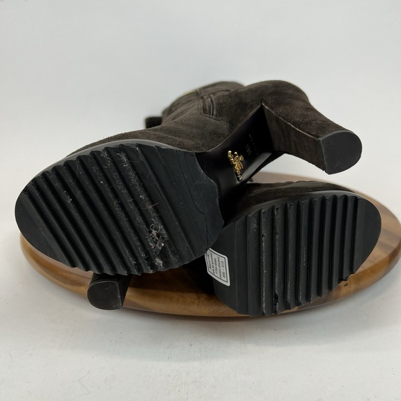 Womens Prada Brown Suede Lace Up Block Heel Platform Tall Boots Size EU 38.5 - Picture 10 of 14